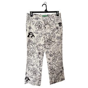 Tibi Size 8 Black White Brown Floral Wide Leg Ankle Pants NWT Artsy